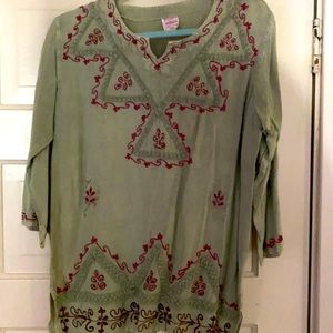 Rayon tunic with pink and green embroidery